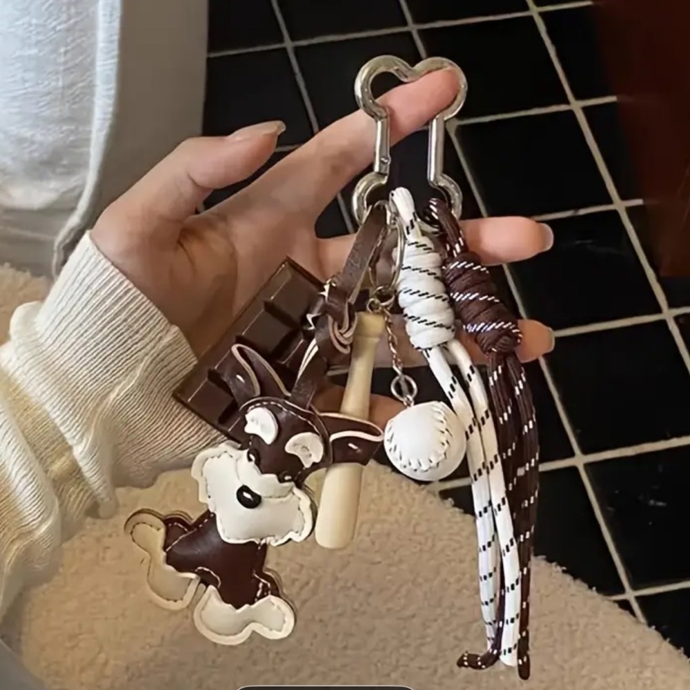 Bag Charm, Schnauzer Brown and White Key Holder, NEW - Picture 3 of 6